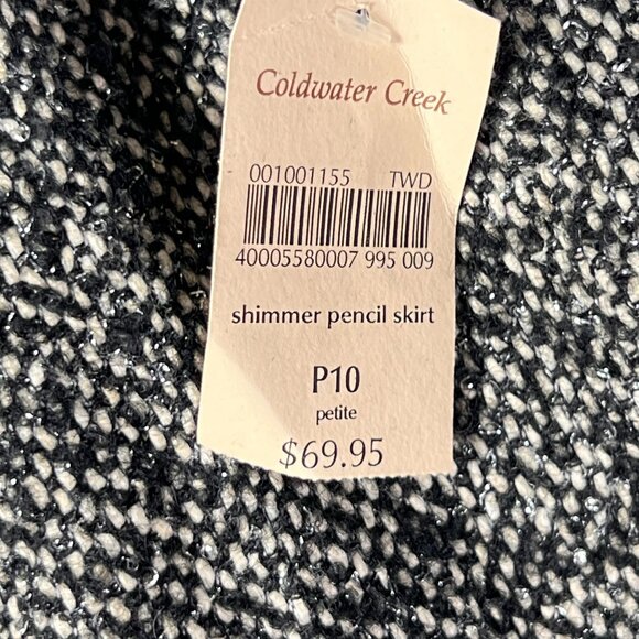 NWT Coldwater Creek Tweed Shimmer Pencil Skirt Black White Metallic Sparkles 10P - Picture 7 of 12